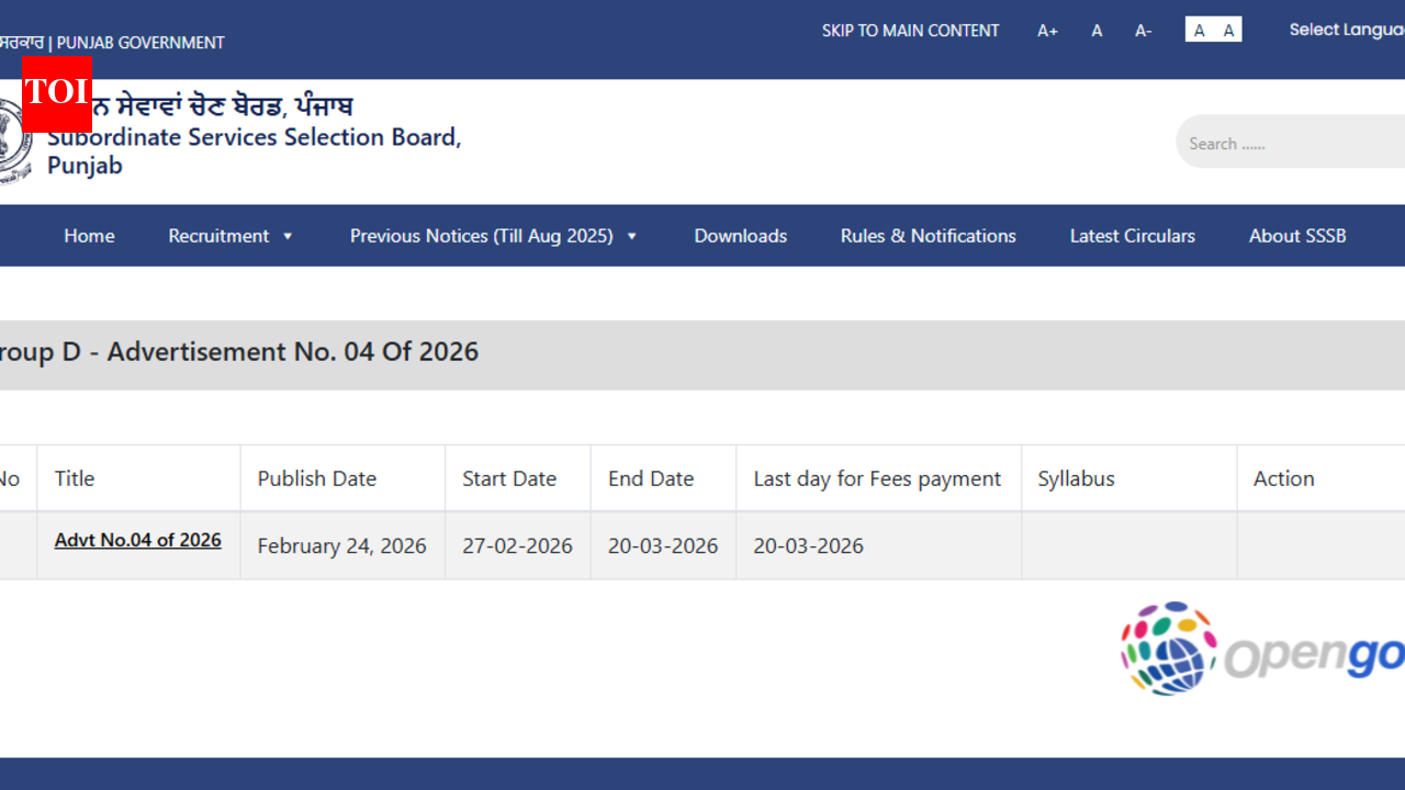 PSSSB Group D recruitment 2026 notification released: Apply online February 27 onwards, vacancies to be announced shortly