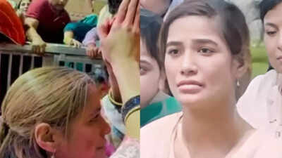 Poonam Pandey breaks down emotionally as she meets Premanand Ji Maharaj in Vrindavan; greets him with folded hands