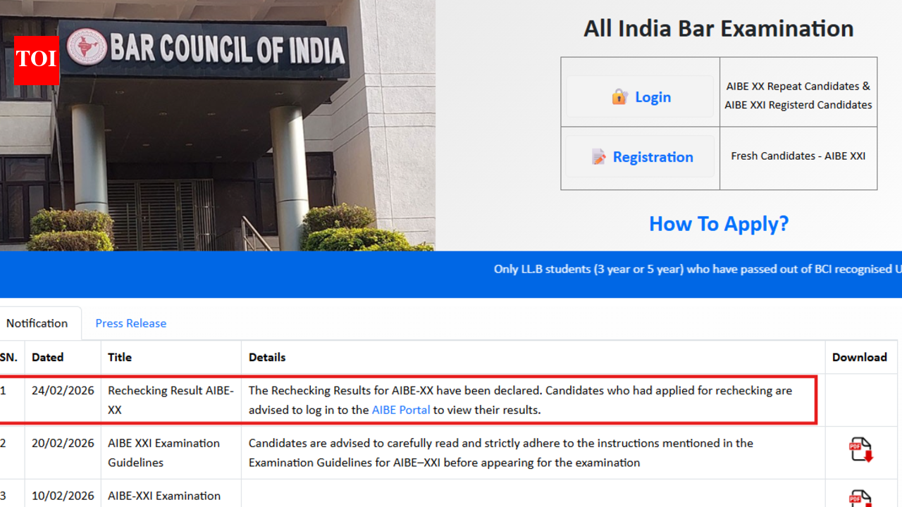AIBE 20 rechecking result released at allindiabarexamination.com: Direct link to download here