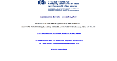 ICSI CS Dec 2025 Professional programme result released at icsi.edu: Check direct link to download scorecards here