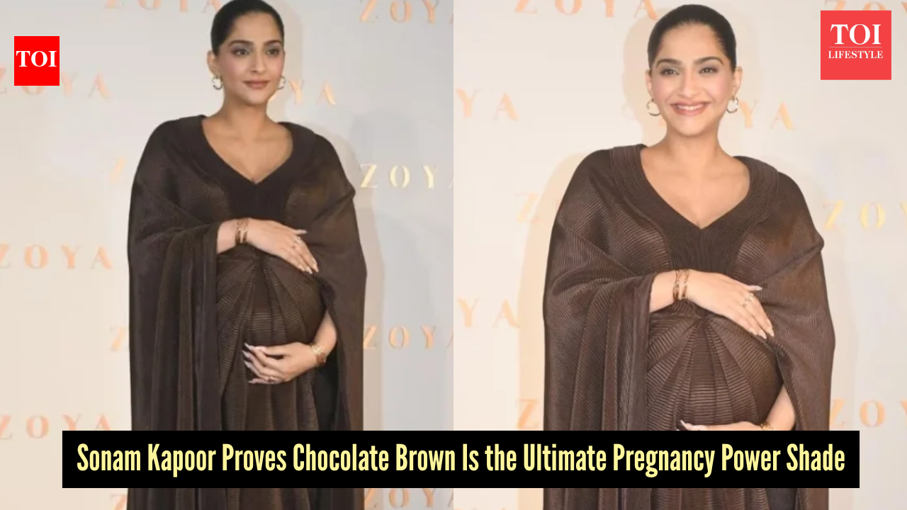 Sonam Kapoor’s pregnancy glow takes centre stage in a luxe chocolate brown Amit Aggarwal ensemble