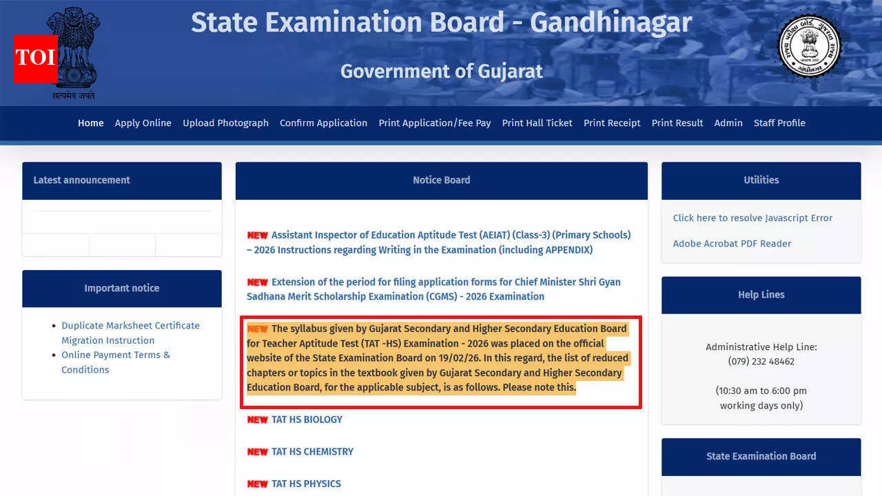SEB Gujarat releases TAT-HS 2026 syllabus and reduced chapters list for candidates; download PDF here