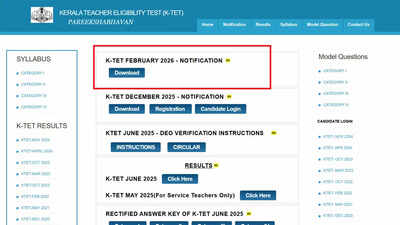 Kerala TET 2026 notification released at ktet.kerala.gov.in; applications begin February 26