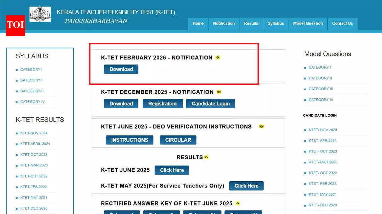 Kerala TET 2026 notification released at ktet.kerala.gov.in; applications begin February 26