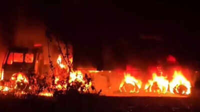 4 trucks gutted in massive blaze in Jharkhand after vehicle carrying flammable material hit from behind