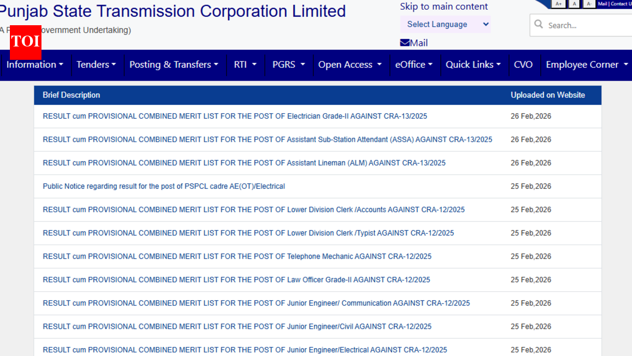 PSTCL result 2026 released for multiple posts: Direct link to check merit lists, next steps here