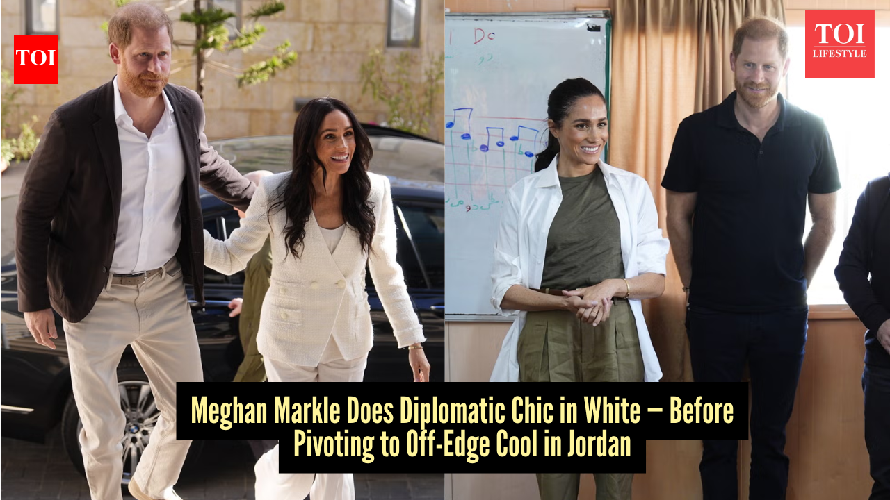 Meghan Markle opens her Jordan visit in crisp white tailoring and dials it down with a subtle rebel edge
