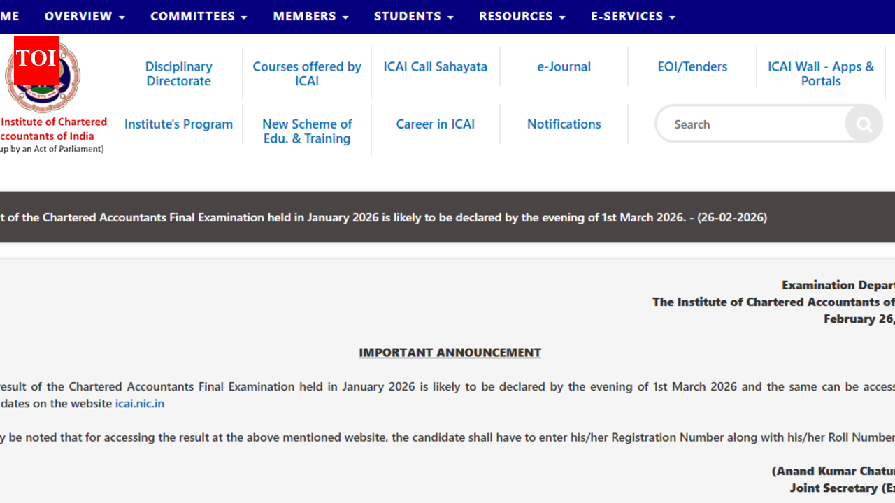 ICAI CA Final result 2026 date confirmed: Scorecards to be issued on March 1, check details