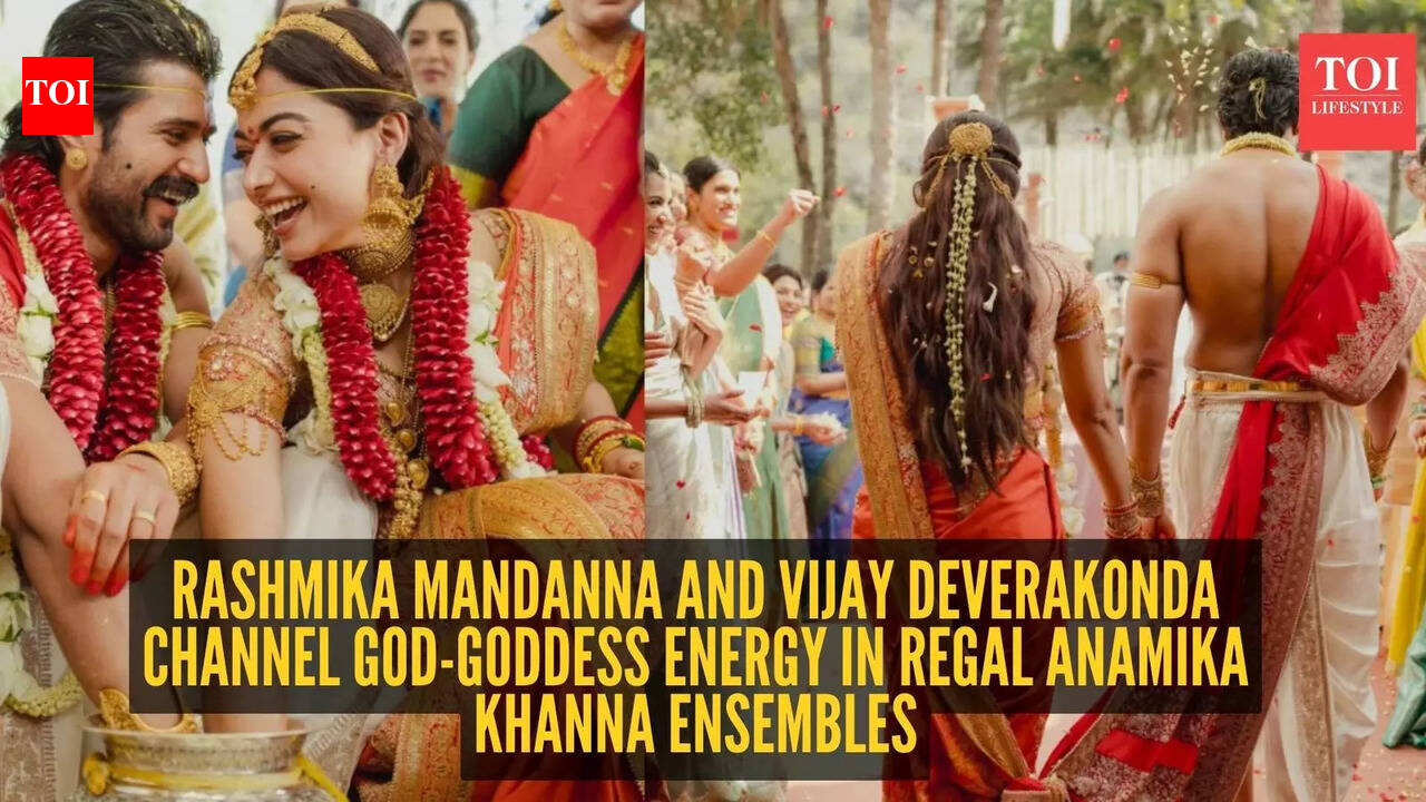 God and goddess energy! Rashmika Mandanna and Vijay Deverakonda stun in Anamika Khanna wedding looks