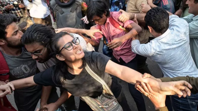 ‘Pelted banners and sticks, threw shoes’: Students break JNU gate lock; march to ministry foiled, several detained