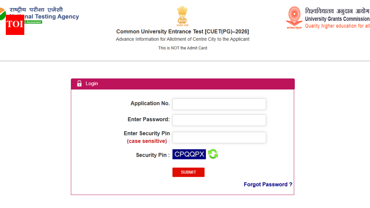 CUET PG 2026 city intimation slip released at exams.nta.nic.in: Direct link to download here