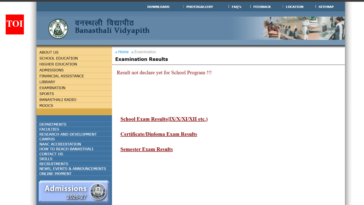 Banasthali result 2026 released for UG and PG courses: Direct link to download scorecards here