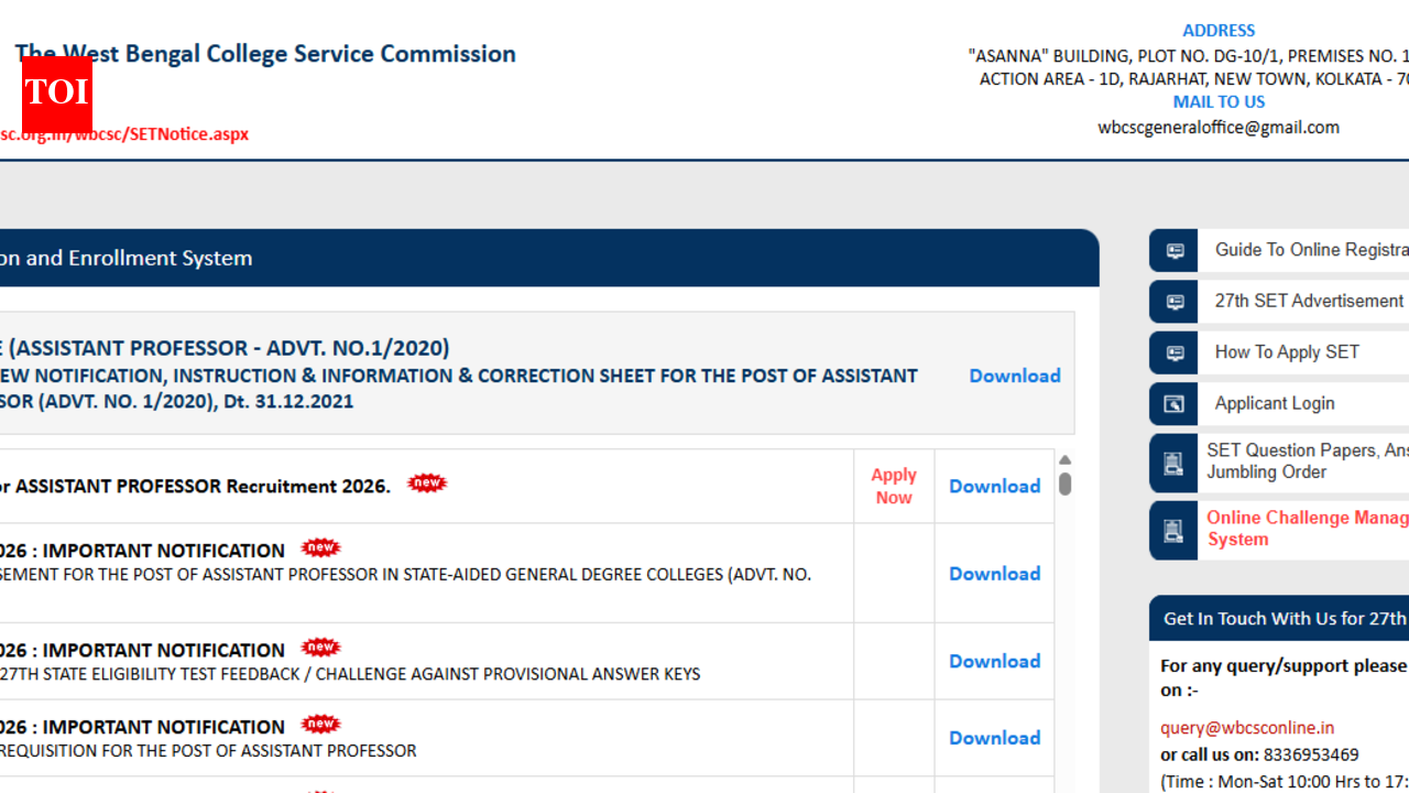 WBCSC Assistant Professor Recruitment 2026: Registration begins, direct link to apply here