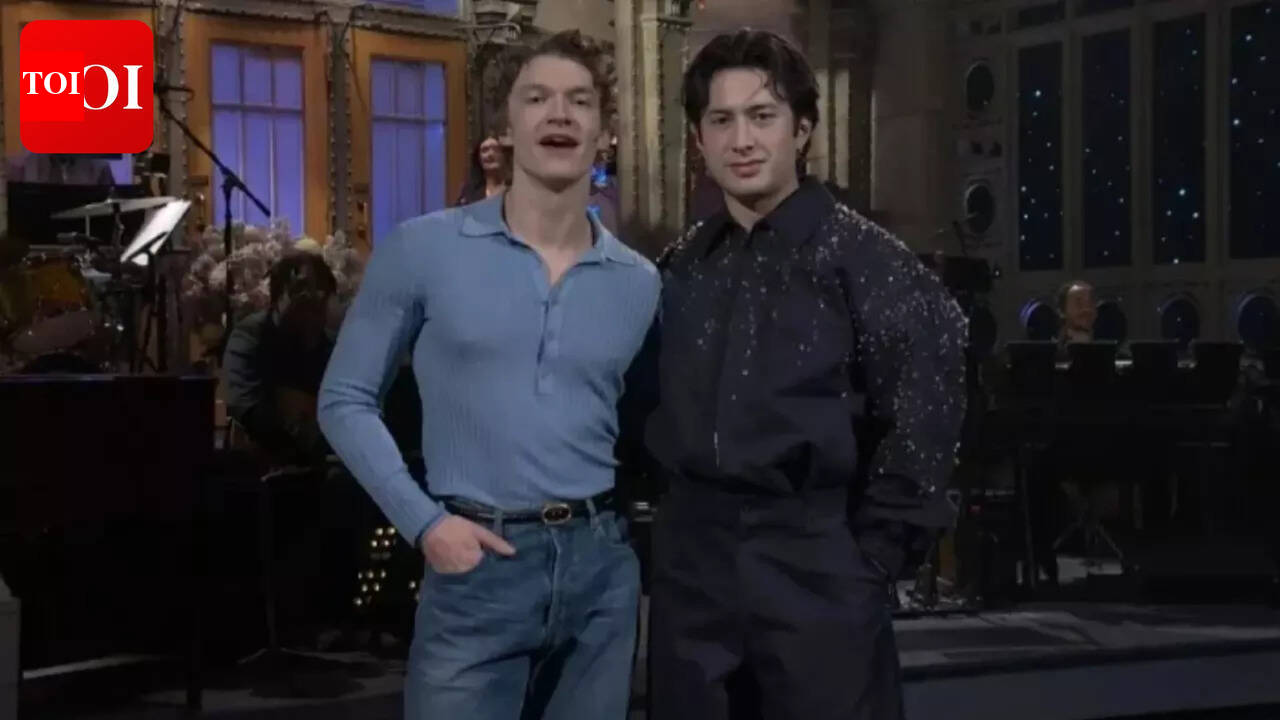 Connor Storrie courts success in ‘SNL’ hosting gig as co-star Hudson Williams joins in ice-skating
