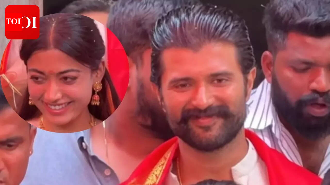 Hyderabad Temple Visit: Vijay Deverakonda guides Rashmika through crowd; grand reception