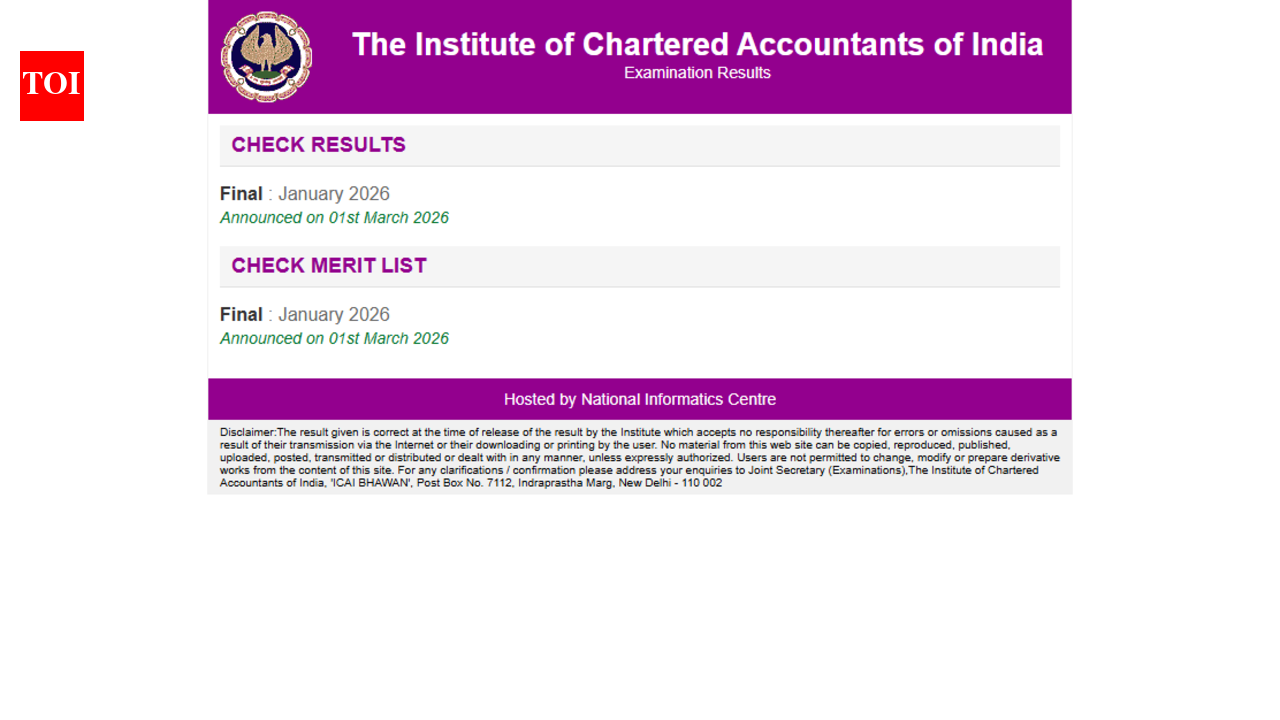 ICAI CA final result 2026 released: Check direct link to download scorecards here