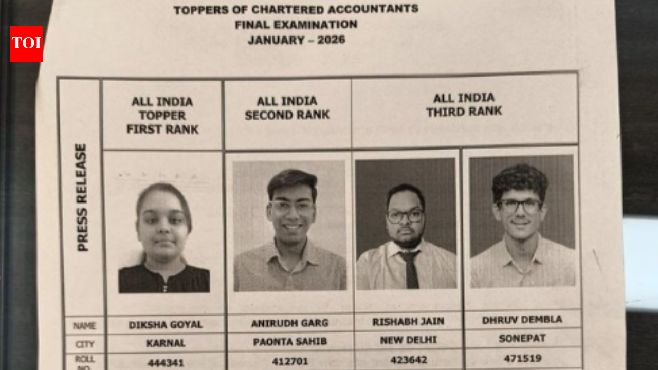 ICAI CA Final January 2026 toppers: Diksha Goyal secures AIR 1; check list of top scorers here