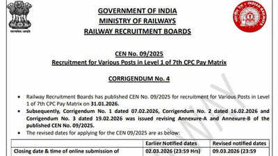 RRB Group D recruitment 2026: Last date extended for CEN No. 09/2025 applications