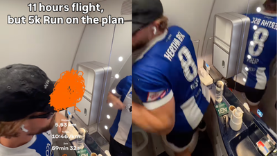 'How far are you willing to go?': Influencer blasted for 5K run inside cramped airplane lavatory