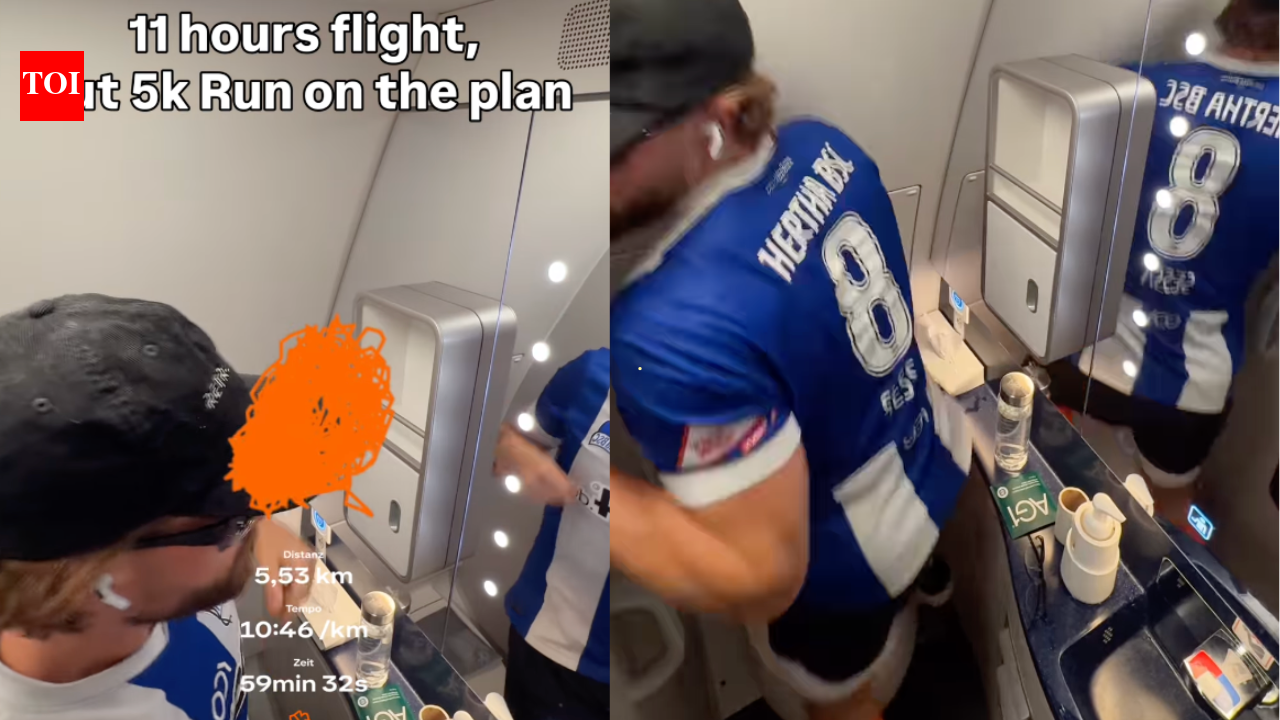 'How far are you willing to go?': Influencer blasted for 5K run inside cramped airplane lavatory