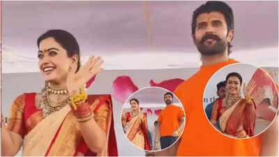 Rashmika Mandanna and Vijay Deverakonda get massive reception in his hometown; actress greets crowd from stage