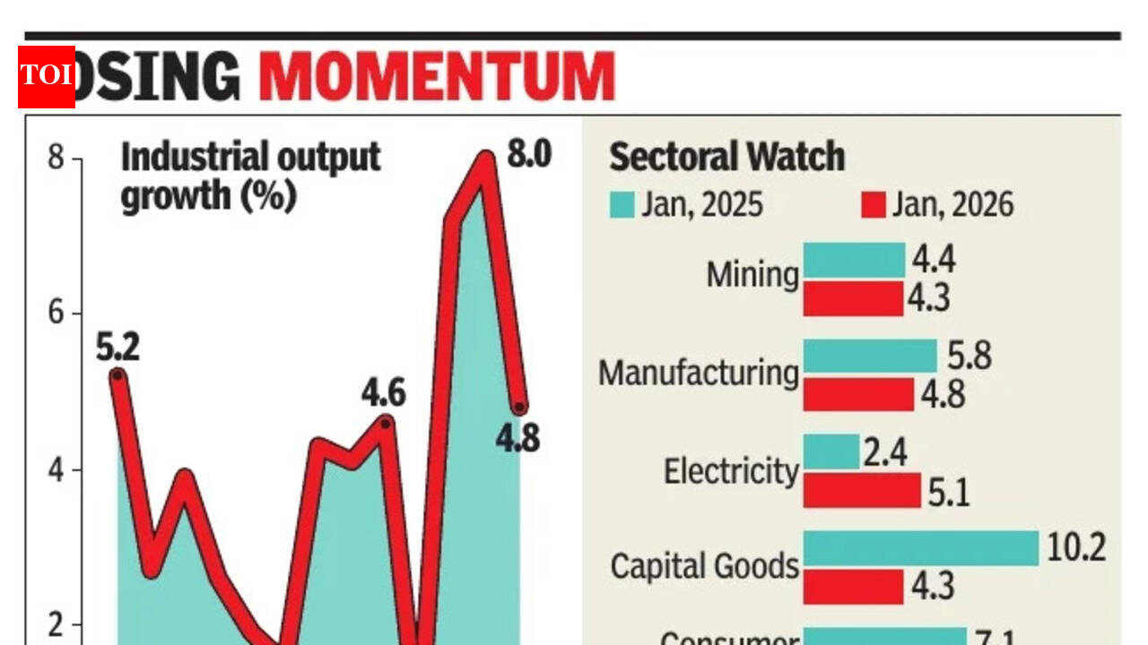 At 4.8%, industrial growth slows to 3-month low in January