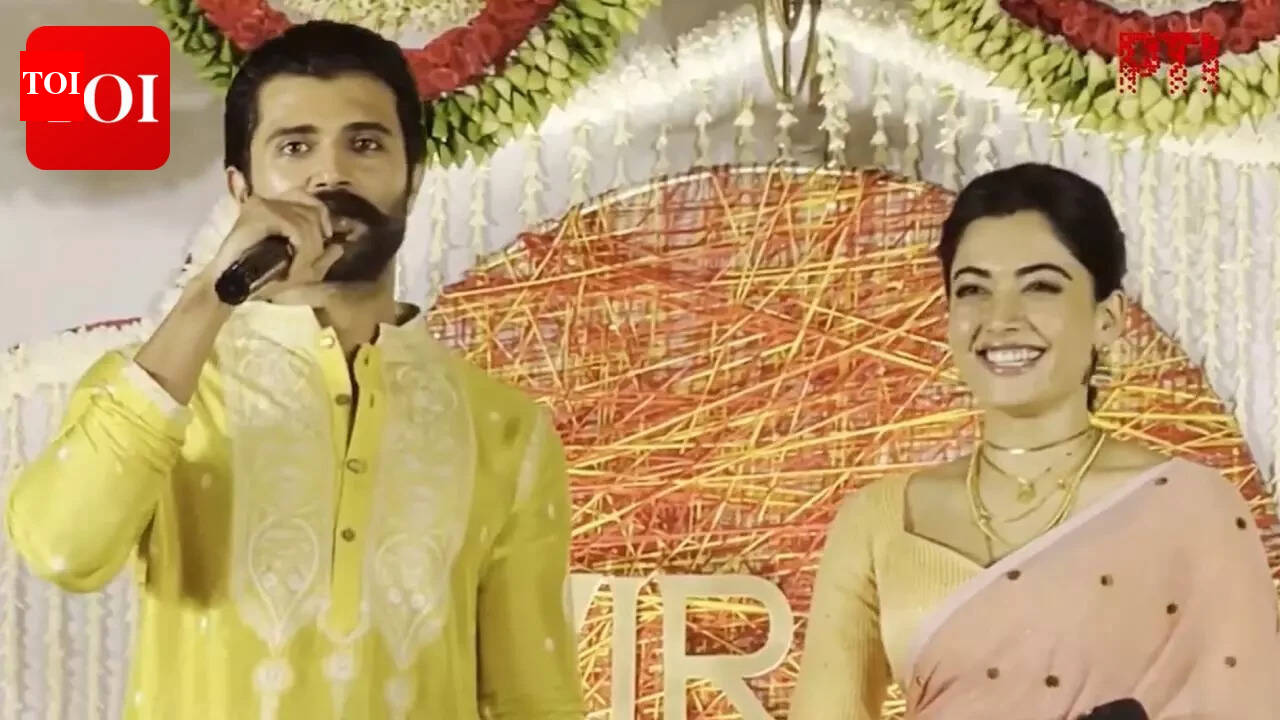 Vijay Deverakonda’s ‘Telugu states new daughter-in-law’ remark leaves Rashmika Mandanna blushing at pre-reception press meet