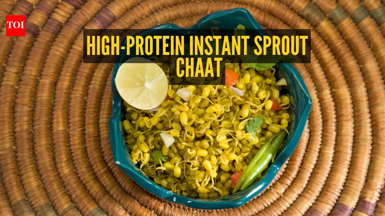 Fresh ingredients for sprout chaat including sprouts, vegetables, and spices