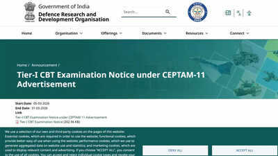 CEPTAM-11 Tier-I CBT exam scheduled by DRDO for March 23; check city slip and admit card release details