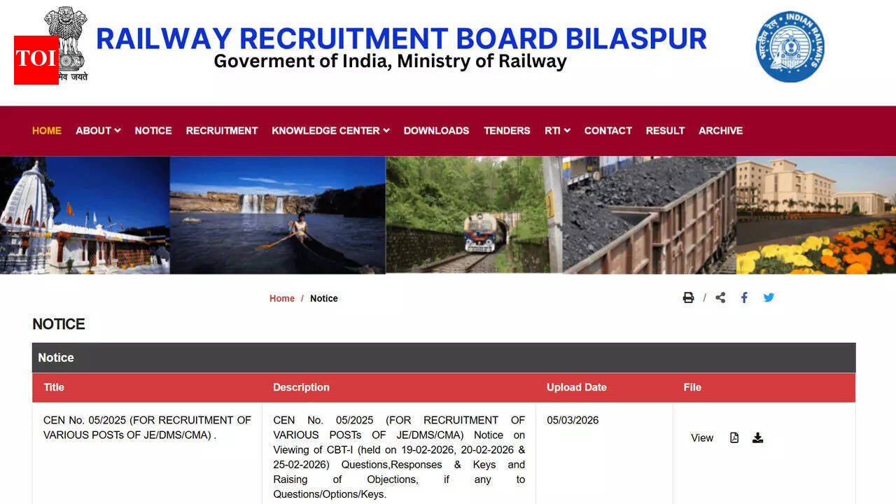 RRB JE CBT-I answer key releasing today for CEN 05/2025; objection window open until March 11