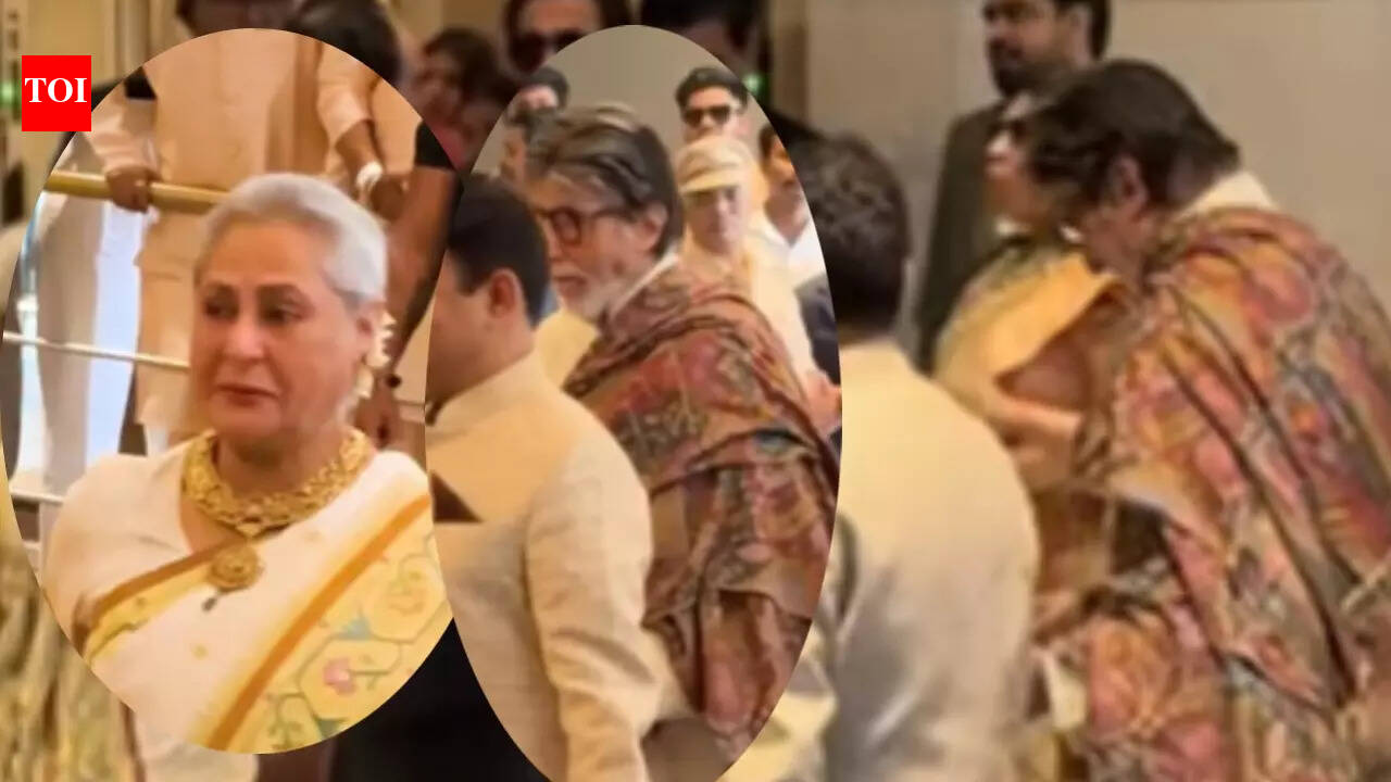 Jaya Bachchan smiles wide as she attends Arjun Tendulkar's wedding, Amitabh Bachchan makes a rare appearance as the couple twins in white - WATCH VIDEO