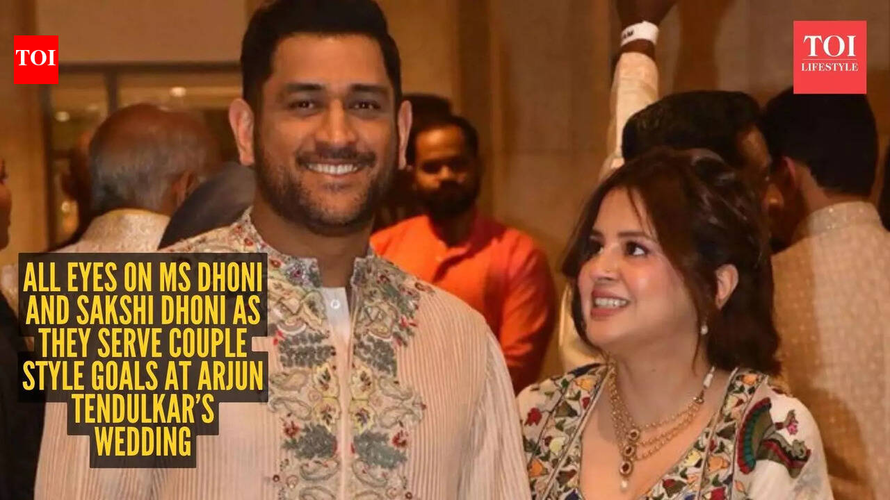 MS Dhoni and Sakshi Dhoni arrive in perfectly matched style at Arjun Tendulkar’s wedding