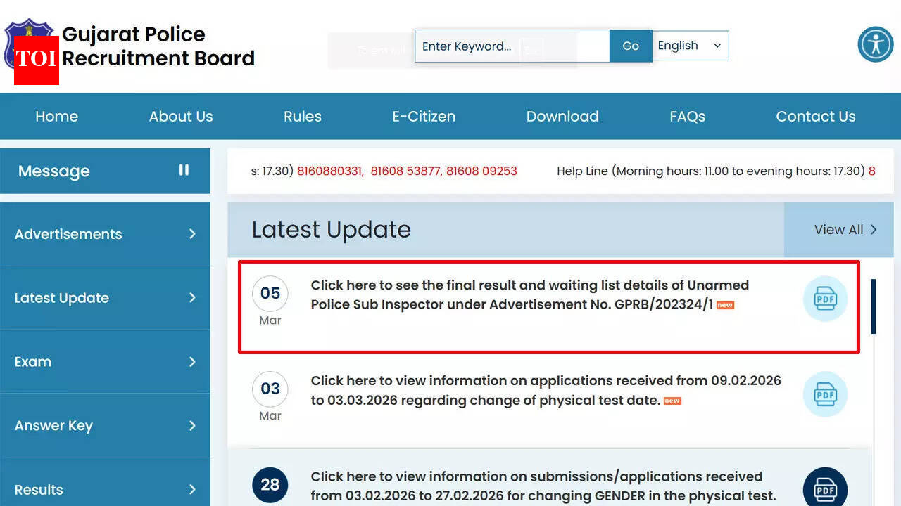 Gujarat Police releases final selection merit list and cut-offs for 472 unarmed sub inspectors; download result PDF here