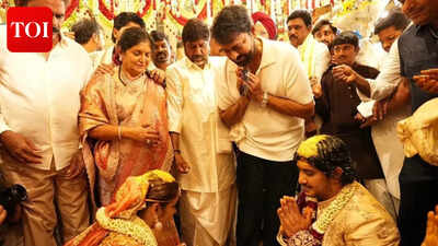 Chiranjeevi graces Telangana Deputy CM Bhatti Vikramarka’s son’s wedding; Megastar blesses the newlywed in Hyderabad