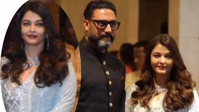 Netizens say 'perfectly co-ordinated couple' as Aishwarya Rai Bachchan stuns in a powder blue anarkali with Abhishek Bachchan at Arjun Tendulkar's wedding