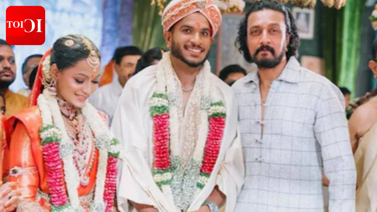 Kichcha Sudeep joins celebrations at cricketer Vyshak Vijaykumar’s wedding in Bengaluru