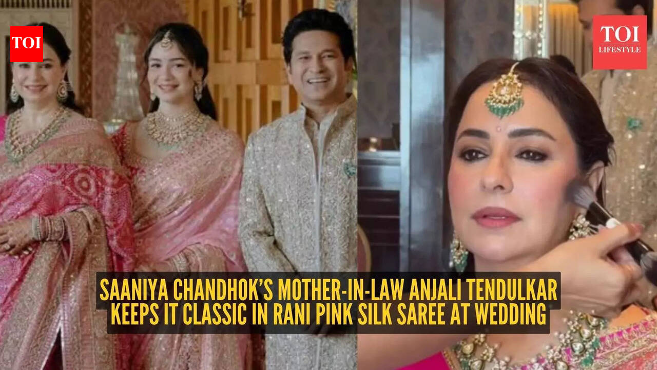 Anjali Tendulkar stuns in rani pink silk saree at son Arjun Tendulkar and Saaniya Chandhok’s wedding