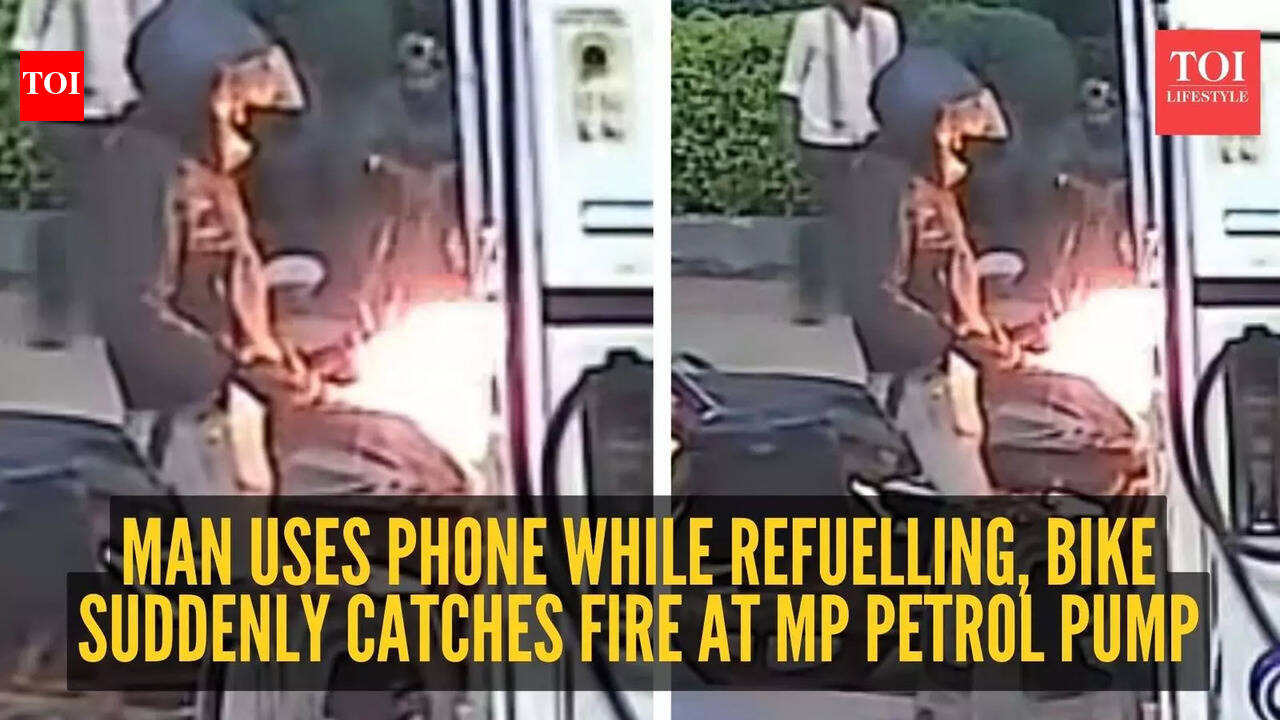 Man uses phone while refuelling, bike suddenly catches fire at MP petrol pump; CCTV footage goes viral
