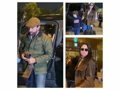 Saif Ali Khan and Kareena Kapoor turn heads with stylish airport look with sons Taimur and Jeh