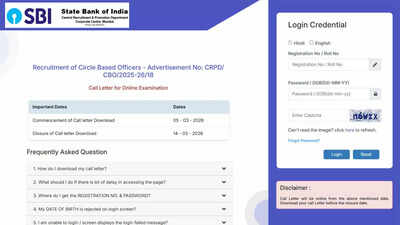 SBI CBO admit card 2026 released for online exam scheduled on March 14; download here