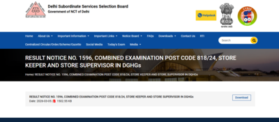DSSSB result 2026 declared for Store Keeper, Store Supervisor posts: Direct link here