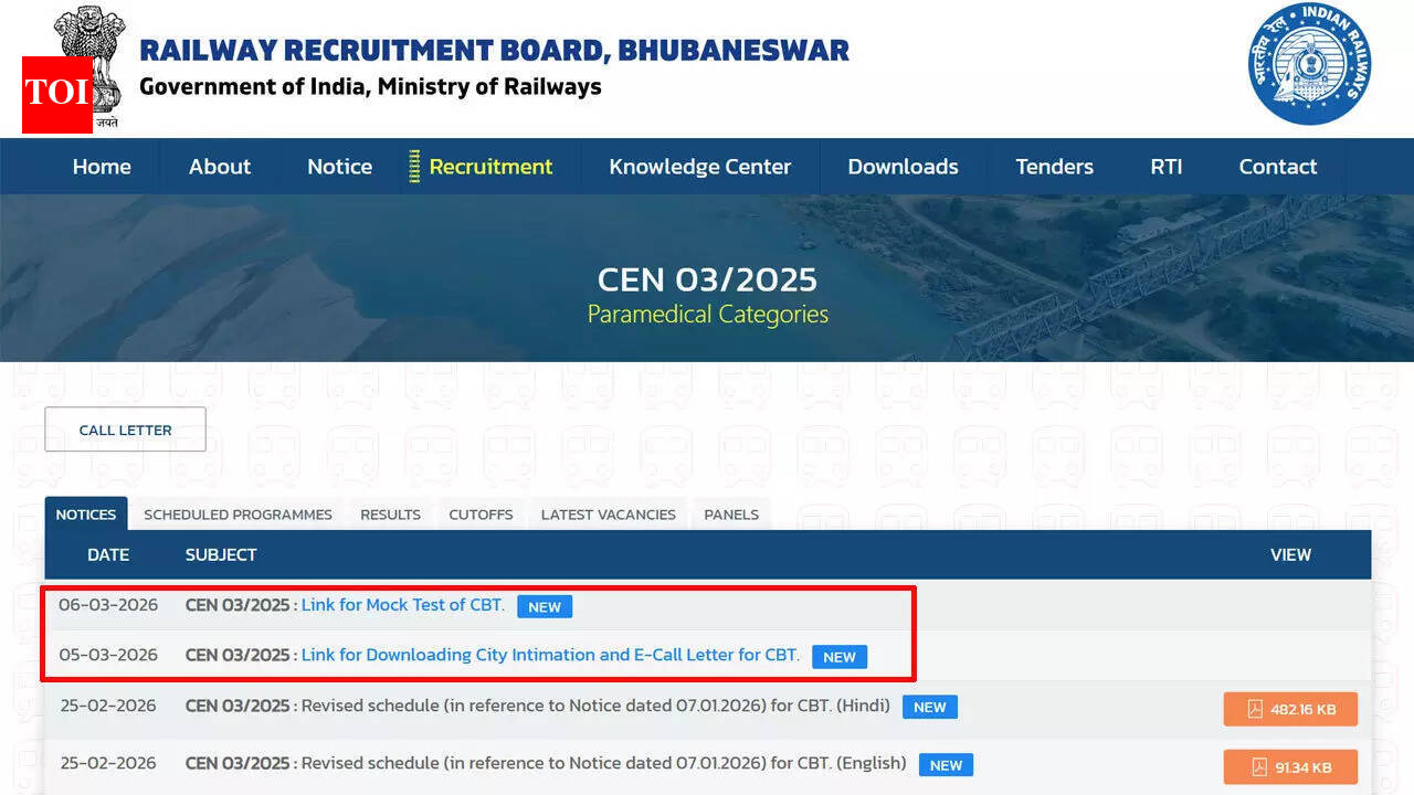 RRB CEN 03/2025 paramedical city intimation slip out, admit card soon, take mock test here