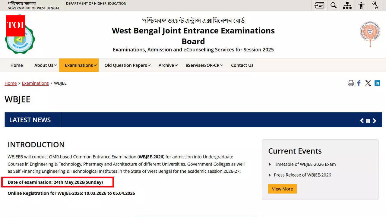 WBJEE 2026 notification released; examination scheduled for May 24