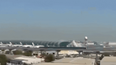 Watch: Moment Iranian drone struck Dubai International Airport's runway