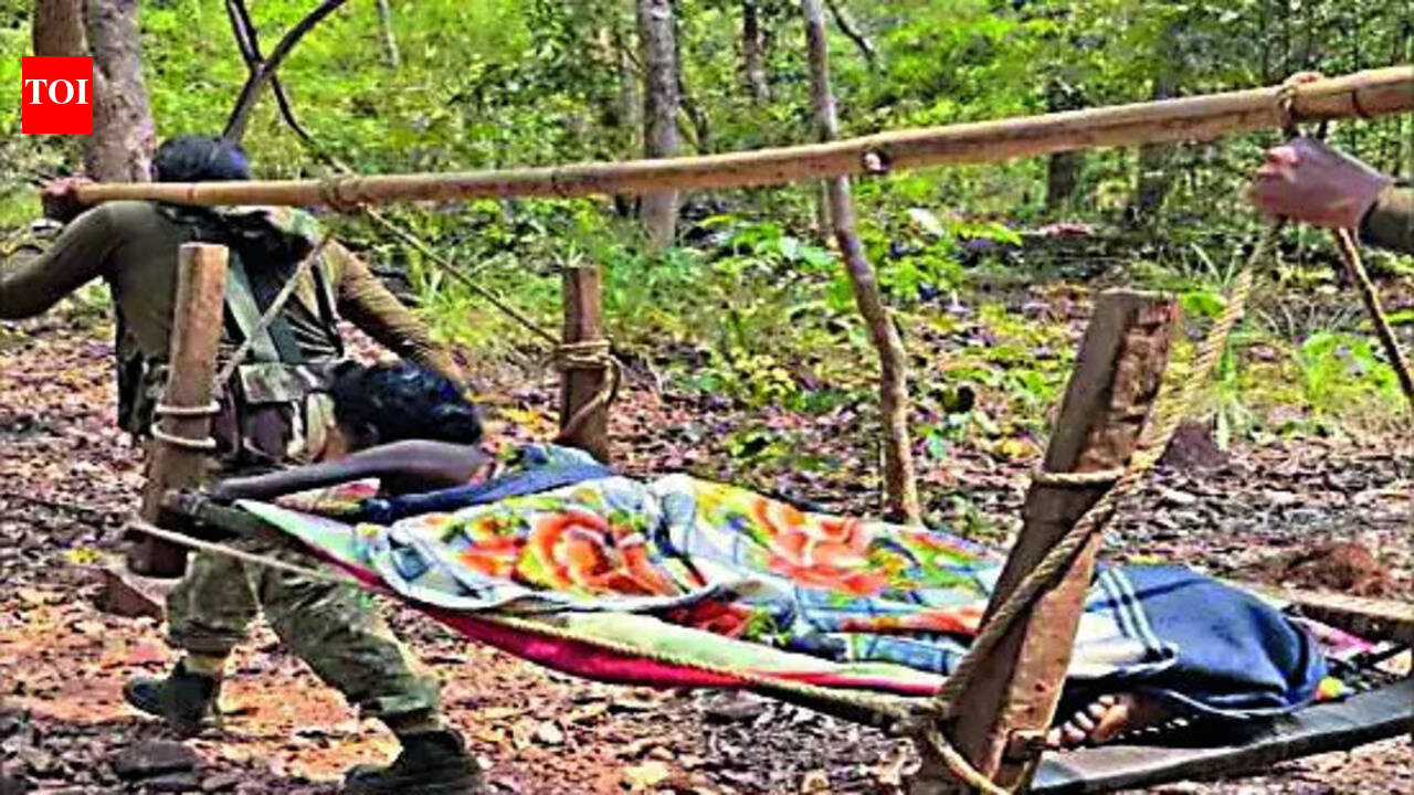 Security forces rescue woman with burns from remote village in Bastar, carry her on makeshift stretcher