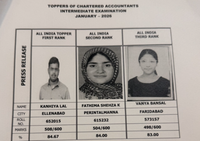 ICAI CA Intermediate January 2026 Toppers: Kanhiya Lal secures AIR 1, Fathima  Sheza K and Vanya Bansal follow - The Times of India