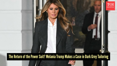 Melania Trump revives power dressing in a dark grey pantsuit, and the internet has opinions