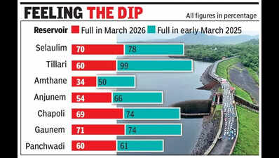 Ahead of summer, water levels in North Goa reservoirs lower than last year
