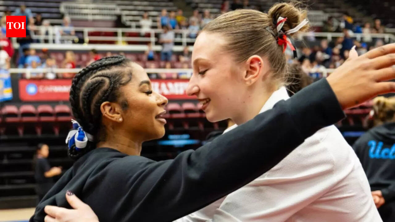 Jordan Chiles and Ana Barbosu share unexpected moment at UCLA meet as Olympic bronze medal dispute still awaits decision