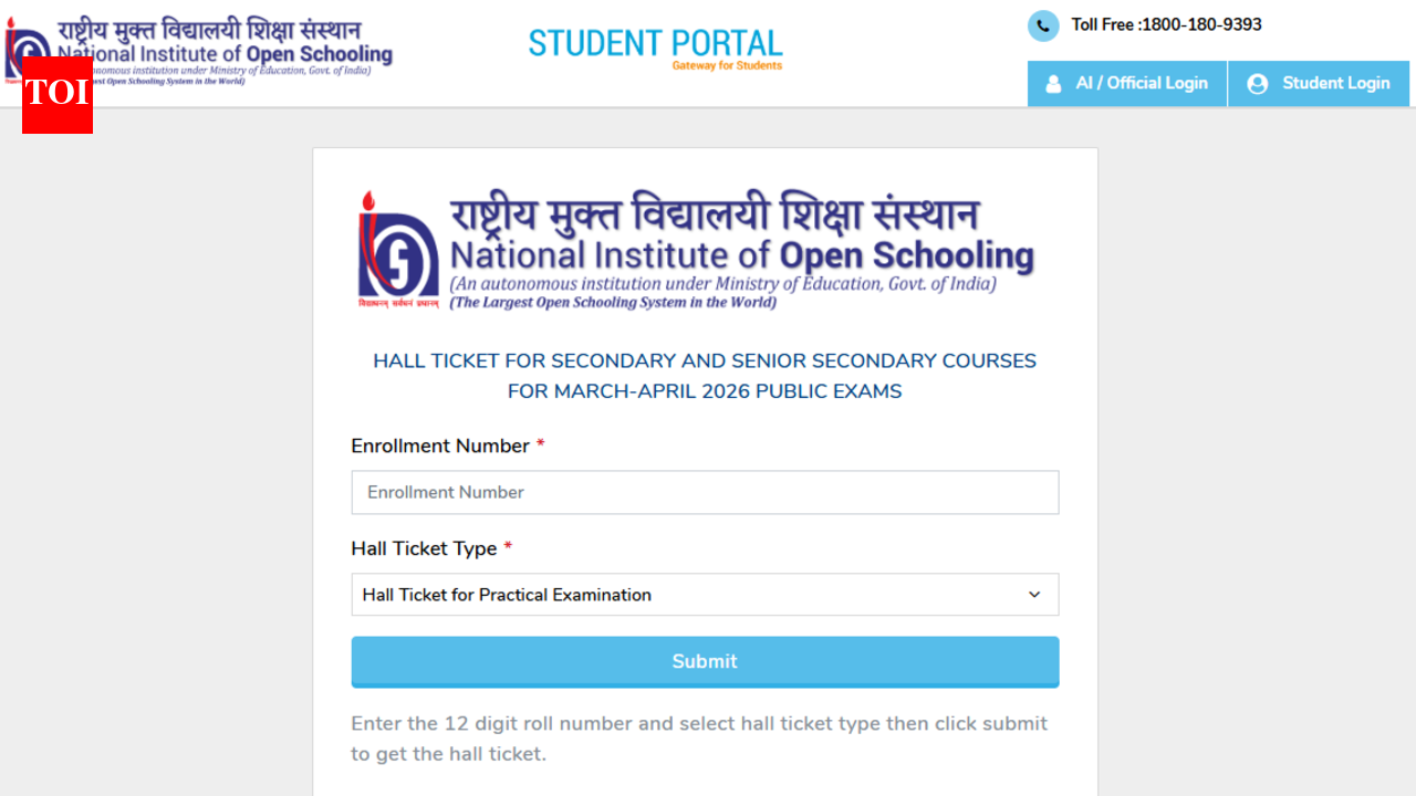 NIOS 2026 hall ticket released for Class 10, 12 practical exams: Direct link to download admit card here